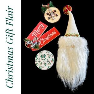 ✅ 5 for $25 - Gift Flair: Gnome Topper, Wooden Christmas Tag, Ornament, Candle